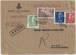 ESPAGNE / ESPAÑA - 1956 Ed.1177 (y Ed.1153, 1159, 1163) Sobre Carta Certificada Por Avion De Carcagente A La Suiza - Brieven En Documenten