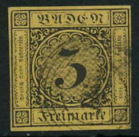 BADEN AUSGABEN VON 1851 - 1858 Nr 2a Gestempelt Gepr. X818CF2 - Used