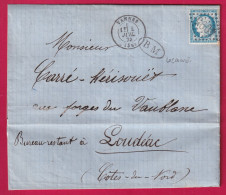 N°60 GC 4095 VANNES MORBIHAN BM LOCMINE 1873 POUR LOUDEAC LETTRE - 1849-1876: Klassieke Periode