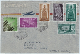 ESPAGNE / ESPAÑA - 1959 Ed.1192/4 (Montserrat) Y Ed.1178, Ed.1199, Ed.1248 Sobre Carta Por Avion De Madrid A Los EE.UU. - Storia Postale