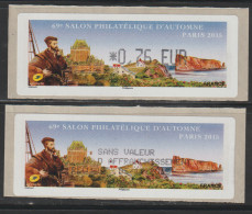 2 Atms, Lisa1, TARIF LETTRE 1er ECHELON 0.76€. JACQUES CARTIER,5/11/2015. Percé, Québec, CANADA. 69ème Salon D'automne - 2010-... Abgebildete Automatenmarke