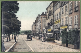 CPA Image Vernie Colorisée (carton épais) Vue Rare - SAONE DE LOIRE - MACON - QUAI SUD - Animation, Attelage, Commerces - Macon