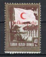 1949 TURKEY 40K. RED CRESCENT ASSOCIATION OVERPRINTED CHARITY STAMP MICHEL: 160 MNH ** - Sellos De Beneficiencia