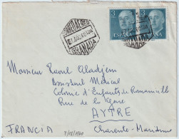 ESPAGNE / ESPAÑA - 1960 2xEd.1159 Sobre Carta Por Avion De Granada A Francia - Briefe U. Dokumente