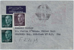 ESPAGNE / ESPAÑA - 1958 Air Letter Affrancada 4.80P Con Sellos Adicionales Ed.1150 Y 1152 (x2) De Barcelona A Nueva York - Brieven En Documenten