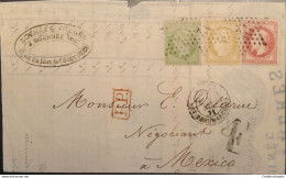 O) 1871 FRANCE, P.P. SOEHNEE, EMPEROR NAPOLEON III 80c Rose,  5c Green, CERES 15c, 4 STRIKE, CIRCULATED COVER TO MEXICO - Other & Unclassified