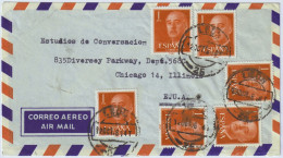 ESPAGNE / ESPAÑA - 1961 6xEd.1153 Sobre Carta Por Avion De LEON A CHICAGO, EE.UU. - Briefe U. Dokumente