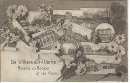 94 - VILLIERS SUR MARNE - Belle Carte Fantaisie Multi Vues " Recevez Un Bonjour Et Des Fleurs " - Villiers Sur Marne
