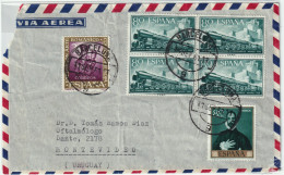 ESPAGNE / ESPAÑA - 1961 Ed.1234 (x4), 1333 Y 1367 Sobre Carta Per Avion De Barcelona A MONTEVIDEO, URUGUAY - Storia Postale