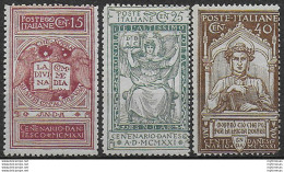 1921 Italia Dante Alighieri 3v. Mc MNH Sassone N. 116/18 - Autres & Non Classés