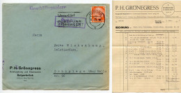 Germany 1938 Cover & Invoice; Herford - P.H. Grönegress, Holzhandlung Und Eisenwaren; 8pf. Hindenburg - Lettres & Documents
