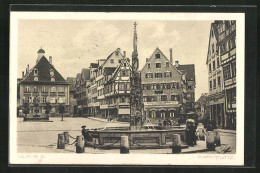 AK Ulm A. D., Marktplatz Mit Gasthaus Zum Kaiser Wilhelm Und Brunnen  - Ulm