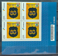 SI 21 Brazil Institutional Stamp 80 Years Federal Military Police 2024 Block Of 4 Bar Code - Gepersonaliseerde Postzegels
