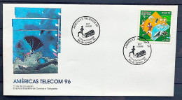 Brazil Envelope FDC 677 1 96 Americas Telecom Communications Satelite Swimming Football Volleyball CBC RJ - FDC