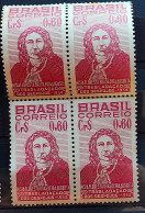 C 351 Brazil Stamp Nisia Floresta Mulher Education Law 1954 Block Of 4 - Neufs