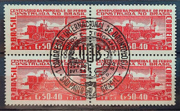 C 337 Brazil Stamp First Railway In Brazil Locomotive Train 1954 Block Of 4 CBC SP 2 - Nuevos