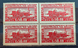 C 337 Brazil Stamp First Railway In Brazil Locomotive Train 1954 Block Of 4 - Ungebraucht