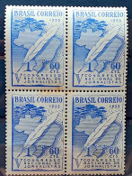 C 312 Brazil Stamp National Congress Of Journalists Map Curitiba 1953 Block Of 4 2 - Neufs