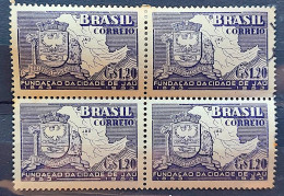 C 304 Brazil Stamp Centenary Of Jau Coat Of Arms Map 1953 Block Of 4 - Ongebruikt