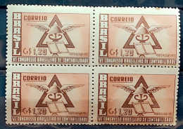 C 296 Brazil Stamp Accounting Congress Porto Alegre Economy 1953 Block Of 4 2 - Ungebraucht