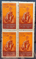 C 293 Brazil Stamp 4 Centenary Of São Paulo 1953 Block Of 4 - Ongebruikt