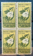 C 292 Brazil Stamp 4 Centenary Of São Paulo 1953 Block Of 4 1 - Ongebruikt