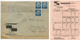 Germany 1937 Cover & Eingangsbestätigung; Leipzig - FUR-TRANSIT, Rauchwaren-Lagerhaus-Aktiengesellschaft; 4pf Hindenburg - Briefe U. Dokumente