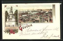 Lithographie Genova, Panorama, Monumento A Cristoforo Colombo  - Genova (Genoa)