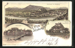 Künstler-AK Salzburg, Panorama, Festung Hohen-Salzburg, Stadtbrücke  - Otros & Sin Clasificación