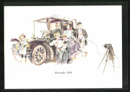 AK Familie Posiert Mit Ihrem Mercedes 1904  - Passenger Cars