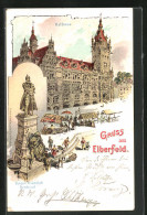 Lithographie Elberfeld, Marktstände Am Rathaus, Kaiser Friedrich Denkmal  - Other & Unclassified