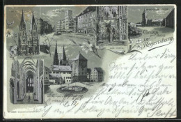 Mondschein-Lithographie Regensburg, Haidplatz, Moltke-Platz, Dom Aussen - Und Innenansicht  - Regensburg