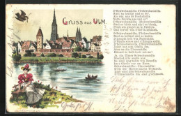 Lithographie Ulm, Uferpartie Mit Kirche  - Ulm