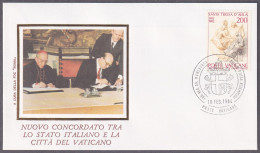 Vatican 1984, New Concordat Between Italy & Vatican, Special Postmark & Cover - Otros & Sin Clasificación