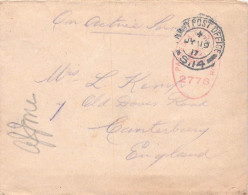 British Field Post WW 1 From Calais, France - Unit Located Around Calais Censored CM5 Cover Posted Army Post Office S.14 - Militares