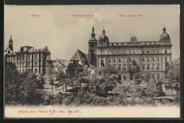 AK Pilsen, Hotel Pilsner Hof, Museum, Franziskaner-Kirche  - Tchéquie