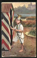 Künstler-AK Junge Mit Militärhelm Und Schwert  - War 1914-18