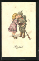 AK Mädchen Küsst Uniformierten Buben  - War 1914-18