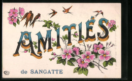 CPA Sangatte, Freundesgruss Avec Des Fleurs Et Hirondelles  - Sangatte