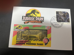 13-5-2024 (45 Z 2) Australian Personalised Stamp Isssued For Jurassic Park 30th Anniversary (Dinosaur) - Prehistorics