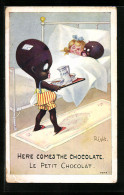 Künstler-AK Right: Here Comes The Chocolate, Afrikaner Mit Kakao Für Pärchen Am Bett  - Autres & Non Classés