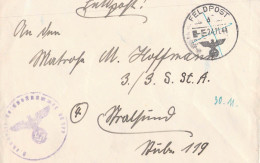 German Feldpost WW2 To 3. Schiffs-Stamm-Abteilung In Stralsund From Nachschub-Kompanie 93 Posted 24.11.1944. Postal Weig - Militaria