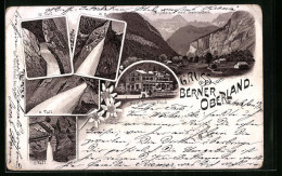 Vorläufer-Lithographie Bern, Berner Oberland Mit Wasserfällen Und Hotel Trümmelbach 1895  - Berna