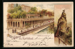 Lithographie Karlsbad, Mühlbrunnencolonnade, Hirschensprung  - Czech Republic