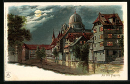 Präge-AK Nürnberg, Synagoge An Der Pegnitz Bei Vollmond  - Giudaismo