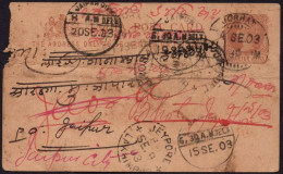 British India 1903 QV Postcard From JORHAT (in Assam) Bhutan,Bangladesh Border,Redirected To JAIPUR (**) Inde Indien - Autres & Non Classés