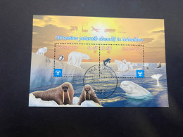 13-5-2024 (stamp) Use (obliterer) Mini-sheet - Slovenia - Antarctica Animals (polar Bears Etc) - Bären