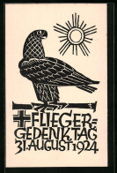 Künstler-AK Ganzsache PP81C4: Flieger-Gedenktag Am 31.08.1924, Adler Vor Der Sonne  - 1914-1918: 1ère Guerre