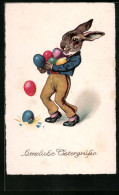 Künstler-AK Osterhase Mit Dem Arm Voller Eier  - Pâques