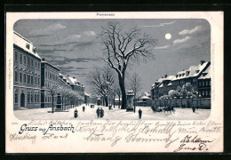 Winter-Lithographie Ansbach, Promenade Im Mondschein  - Sonstige & Ohne Zuordnung